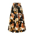 thumbnail image 1 of Women's Bohemian Long Skirts Flowy High Waist A Line Maxi Skirts for Women Summer Elastic Drawstring Pleated Floral Printing Mid Calf Skirts, 1 of 5