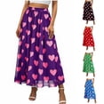 thumbnail image 1 of Women's Bohemian Maxi Skirt, A-Line Long Skirts Elasticated Waist, Pleated Swing Boho Flower Skirts High Waisted Casual for Summer Spring Vacation Green S, 1 of 7