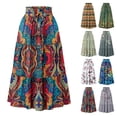 thumbnail image 1 of Women's Bohemian Maxi Skirt, Floral High Waist Drawstring Tiered Skirt, Lightweight Flowy Skirt for Vacation, Beachwear and Festival,Orange,2XL, 1 of 7