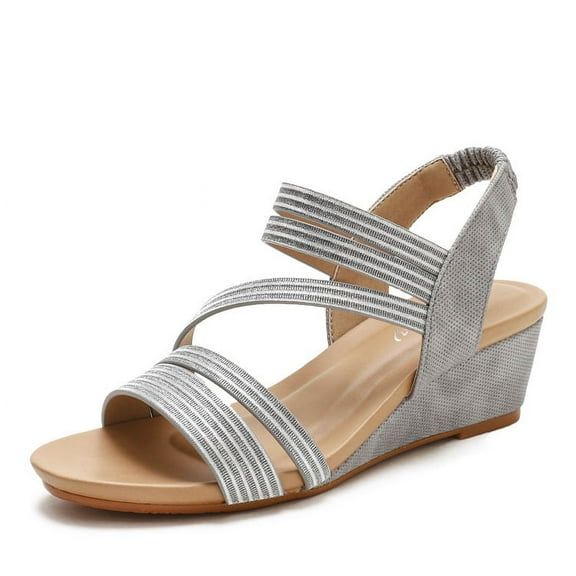 Women's Bohemian One-Strap Wedge Sandals - Casual Roman Style Sandals with Metallic Detail
