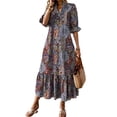 thumbnail image 1 of Women's Bohemian Paisley Print Midi Dress with Ruffle Hem Plus Size Full Length 100% Polyester Fabric for Everyday Wear, 1 of 8