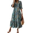 thumbnail image 1 of Women's Bohemian Paisley Print Midi Dress with Ruffle Hem Plus Size Full Length 100% Polyester Fabric for Everyday Wear, 1 of 8