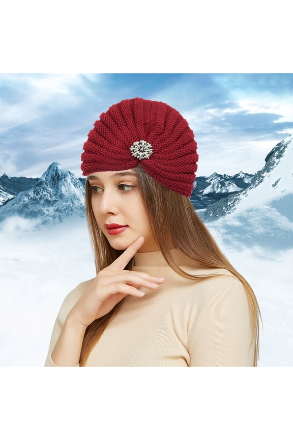 Women's Bohemian Round Bead Knitted Hat, Winter Woolen Cap with Decorative Accessories for Cold Weather Fashion and Gift Giving