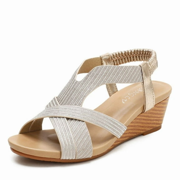 Women's Bohemian Wedge Sandals - Open-Toe Roman Style with Elastic Ankle Strap
