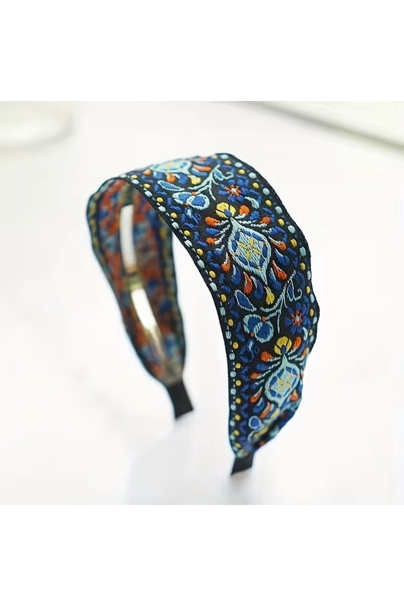 Women's Bohemian Wide-Brimmed Headband Elegant Totem Pattern Sun Protection Hair Accessory for Outdoor Events Wedding Festival Beach