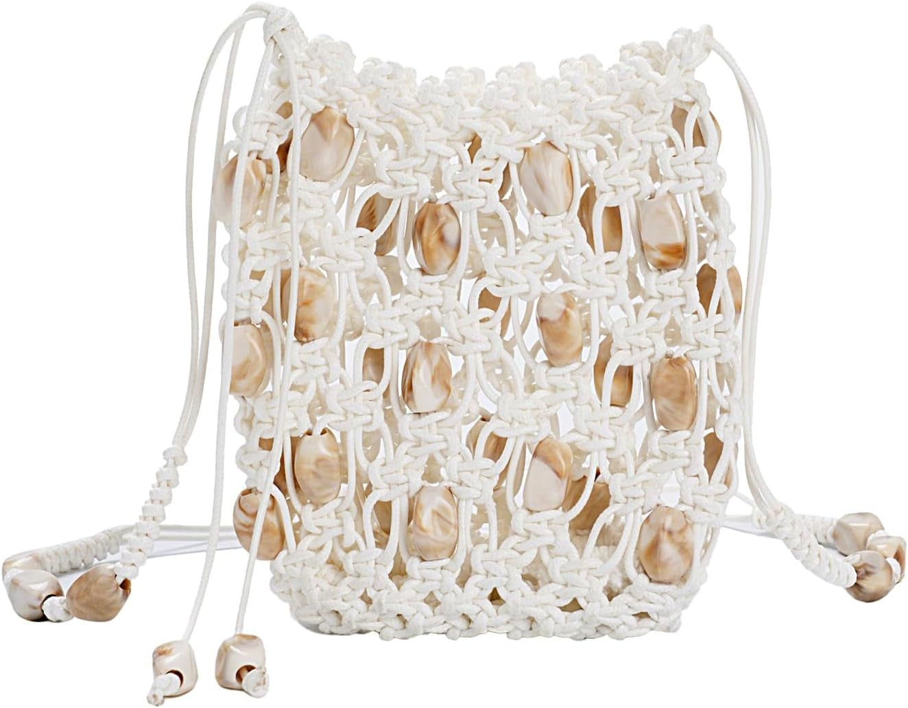 Women’s Boho Beaded Crochet Crossbody Bag Lightweight Cell Phone Purse with Adjustable Strap