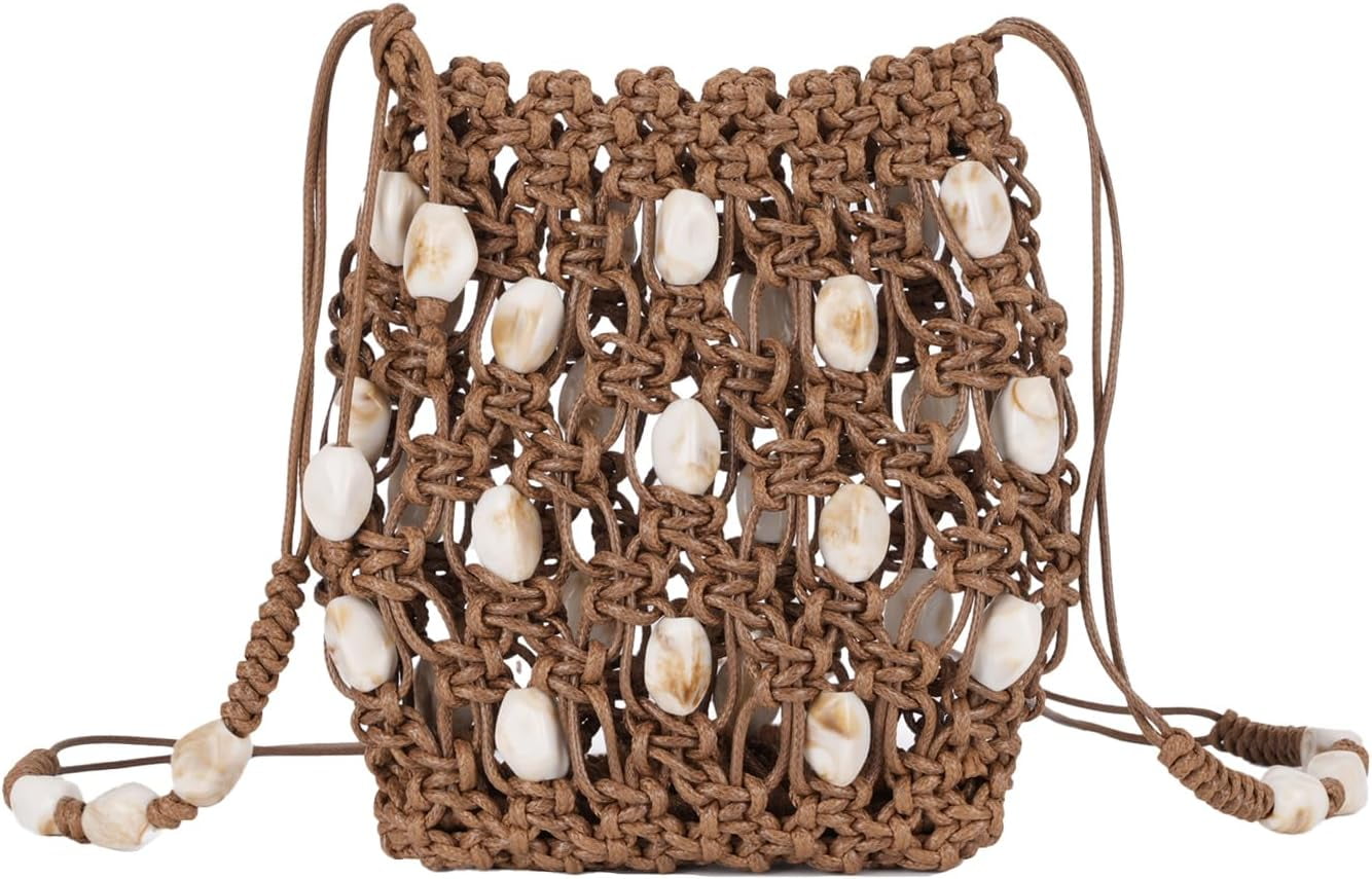 Women’s Boho Beaded Crochet Crossbody Phone Bag Lightweight Small Shoulder Purse with Adjustable Strap
