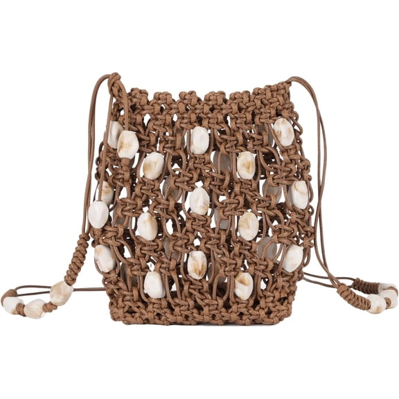 Women’s Boho Beaded Crochet Crossbody Phone Bag Lightweight Small Shoulder Purse with Adjustable Strap