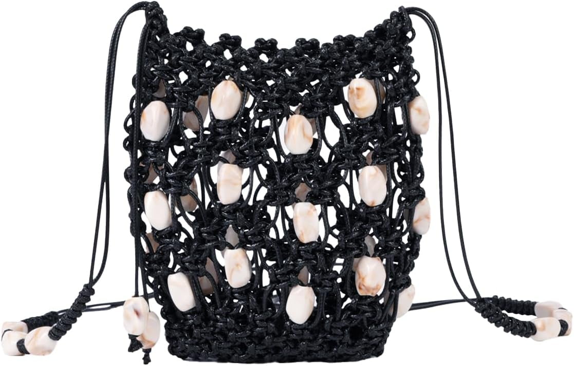 Women’s Boho Beaded Crochet Crossbody Phone Bag Lightweight Small Shoulder Purse with Adjustable Strap