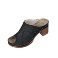 thumbnail image 1 of Women's Boho Clogs with Peep Open Toe Summer Sandal Slides Chunky Block Heel Beach Travel Slip On Slipper Shoes, 1 of 9