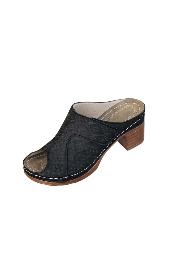 Women's Boho Clogs with Peep Open Toe Summer Sandal Slides Chunky Block Heel Beach Travel Slip On Slipper Shoes