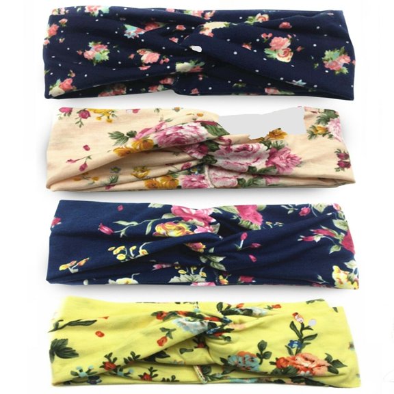 Women's Boho Criss Cross Style Head Wrap Hair Band- Navy Floral Design