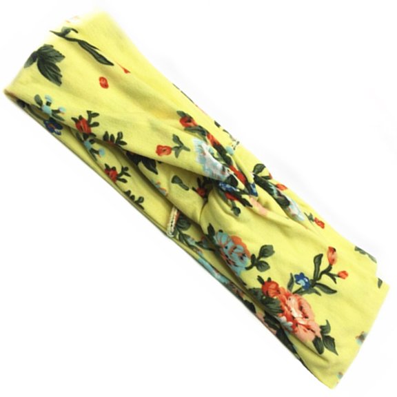 Women's Boho Criss Cross Style Head Wrap Hair Band- Yellow Floral Design