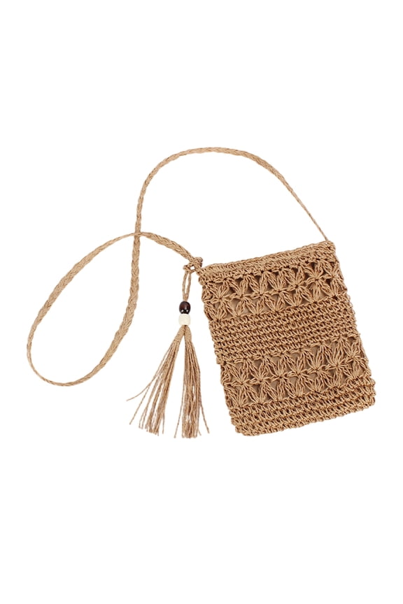 Women’s Boho Crochet Crossbody Bag Handmade Woven Rattan Tassel Shoulder Purse Summer Beach Mini Handbag