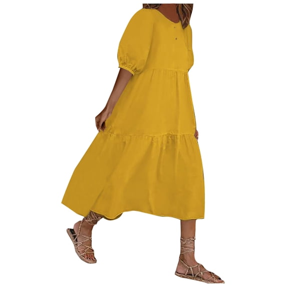 Women's Boho Dress Casual Boho Deep V Neck Short Sleeve Ruffle Hem Split Beach Long Dresses Waist High Low Ruffle Cocktail Maxi Dress