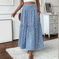thumbnail image 1 of Long Skirts for Women Boho Floral High Waisted Casual A Line Skirt Pleated Beach Flowy Swing Maxi Skirt with Pockets Blue M, 1 of 9