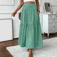 thumbnail image 1 of Long Skirts for Women Boho Floral High Waisted Casual A Line Skirt Pleated Beach Flowy Swing Maxi Skirt with Pockets Green S, 1 of 7
