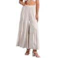 thumbnail image 1 of INSPIRE CHIC Women's Boho Pants Elastic High Waist Ruffled Flare Palazzo Chic Wide Leg Pants M Beige, 1 of 5