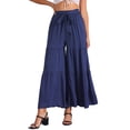 thumbnail image 1 of INSPIRE CHIC Women's Boho Pants Elastic High Waist Ruffled Flare Palazzo Chic Wide Leg Pants S Dark Blue, 1 of 5
