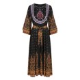 thumbnail image 1 of Women's Boho Embroidered Maxi Dress Long Sleeve Floral Printed Belted Swing Vacation Beach Dress, 1 of 8