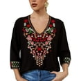 thumbnail image 1 of Women's Boho Embroidered Tops 3/4 Sleeve Mexican Peasant Shirts Bohemian Loose Tunic Blouses, 1 of 5