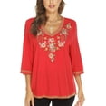 thumbnail image 1 of Women's Boho Embroidered Tops 3/4 Sleeve Mexican Peasant Shirts Bohemian Loose Tunic Blouses, 1 of 5