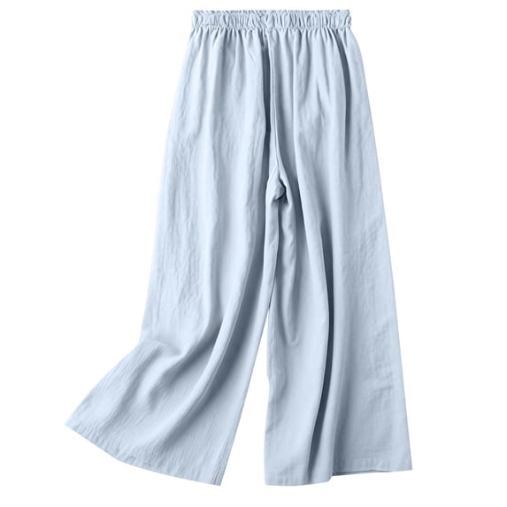 Women's Boho Embroidered Wide Leg Pants Elastic High Waist Casual Loose Long Pants
