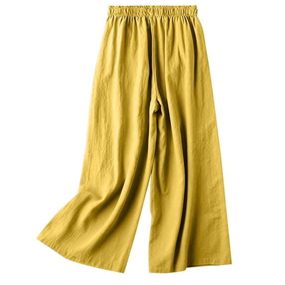 Women's Boho Embroidered Wide Leg Pants Elastic High Waist Casual Loose Long Pants