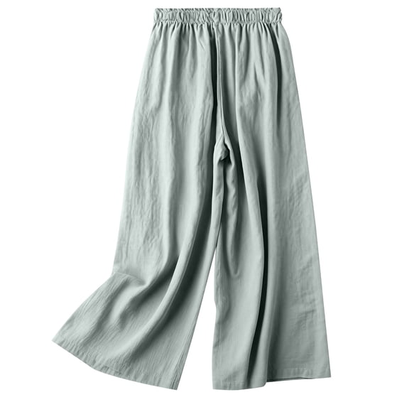 Women's Boho Embroidered Wide Leg Pants Elastic High Waist Casual Loose Long Pants