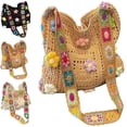 thumbnail image 1 of Women's Boho Embroidery Crossbody Bag, Women’s Crochet Ethnic Shoulder Bag, Hollow Out Knit Tote Handbag, Floral Pattern Summer Shoulder Bag for Vacation Shopping Outdoor Activities,Black,Khaki, 1 of 6