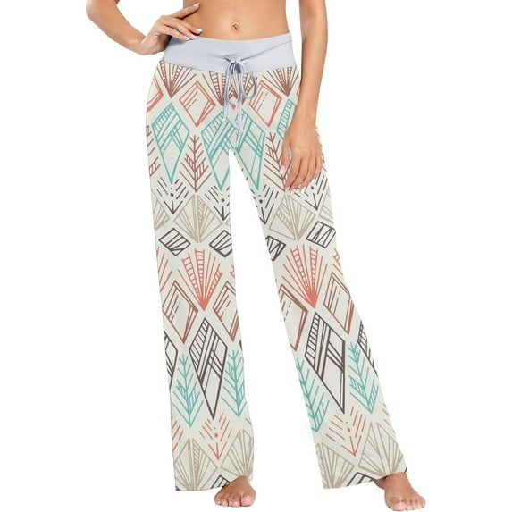 Women's Boho Ethnic Pattern Pajama Pants, Casual Pajama Bottoms Lounge Pants Wide Leg