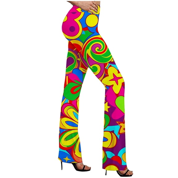 Women's Boho Flare Leggings Trendy Printed Elastic High Waist Palazzo Pants Stretchy Bell Bottom Casual Yoga Tights, Green, L