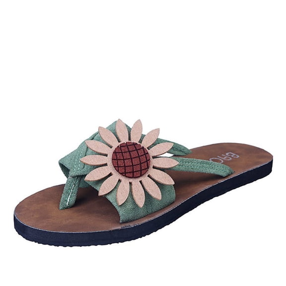 Women's Boho Flip Flops Sunflower Clip Toe Slides Sandals Fashion Summer Casual Bohemian Slip On Beach Slippers