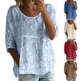 thumbnail image 1 of Women's Boho Floral 3/4 Sleeve Top Flowy Summer Casual Loose Cute Plus Size Pleated Blouse Shirts by Yigetop Red 2XL, 1 of 5