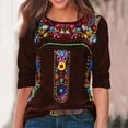 thumbnail image 1 of Women's Boho Floral Embroidered T Shirts Long Sleeve Crew Neck Tops Casual Bohemian Print Tees for Daily Wear and Vacation Outfits, 1 of 7