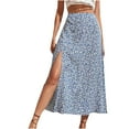 thumbnail image 1 of Women's Boho Floral High Waist Split Midi Skirt, Summer Flowy A-Line Beach Midi Wrap Skirts Light Blue S, 1 of 9