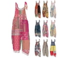 thumbnail image 1 of Women's Boho Floral Patchwork Overalls Loose Fit Linen Blend Bib Jumpsuit for Summer & Gardening Pink S, 1 of 6