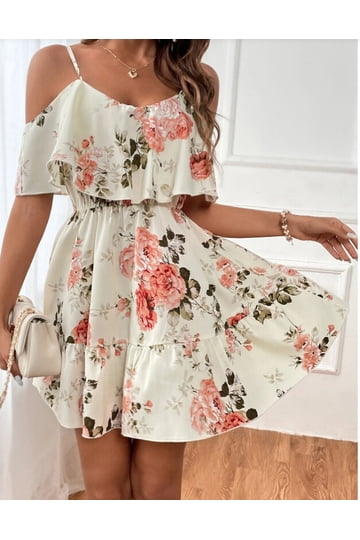 princess polly baby blue dress Lovely Pink Tropical Print Dress - Cold-Shoulder Maxi Dress main image 0
