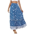 thumbnail image 1 of Women's Boho Floral Print Maxi Skirt Elastic High Waist  Tiered Skirt Summer Ruched A Line Flowy Beach Long Skirt, 1 of 10