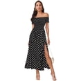 thumbnail image 1 of Women's Boho Floral Print Off Shoulder Split Long A Line Dress, 1 of 11