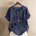 thumbnail image 1 of Women's Boho Floral Print Shirts for Women Summer Short Sleeve Tunic Shirts Button Crewneck Blouses 2026 Clothing(Navy,XXXXL), 1 of 3