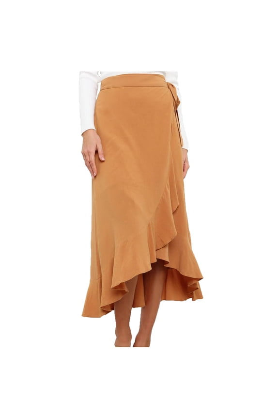 Women's Boho Floral Print Wrap Ruffle Trim Flowy Maxi Skirts High Waist Boho Skirt Pleated A Line Long Skirt Slit