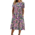 thumbnail image 1 of Women's Boho Floral Short Sleeve T Shirt Dress Summer Casual Loose Swing Tshirt Midi Dresses with Pockets, 1 of 6
