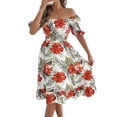 thumbnail image 1 of Women‘s Boho Floral Summer Midi Dress Puff Sleeve Square Neck A Line Flowy Dresses Smocked Wedding Guest Dresses, 1 of 5