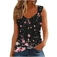 thumbnail image 1 of Women's Boho Floral Tank Top V Neck Sleeveless Loose Blouse With O-Ring Shoulder Detail & Flowy Hem Casual Dressy Tunic Shirt Graphic Camisole, 1 of 6