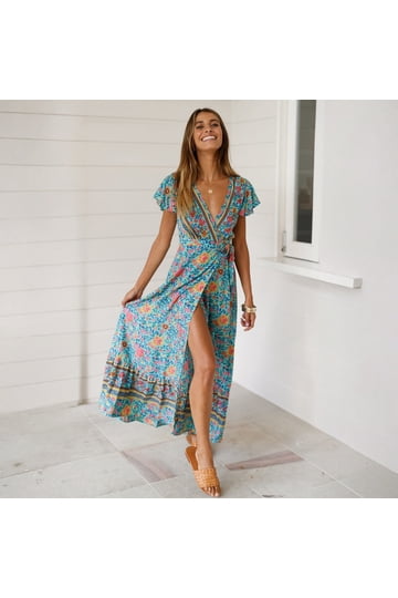wrap around beach dress Dress Color:White Black Dots