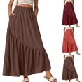 thumbnail image 1 of Women's Boho Flowy Maxi Skirt with Side Pockets and Tiered Ruffle Hem, Lightweight Breathable Fabric for All Day Comfort Watermelon Red XL, 1 of 4