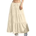 thumbnail image 1 of Women's Boho Flowy White Maxi Skirt Ruffle Elastic Waist Long Skirts, Casual High Waist Tiered Skirt for Women, 1 of 8