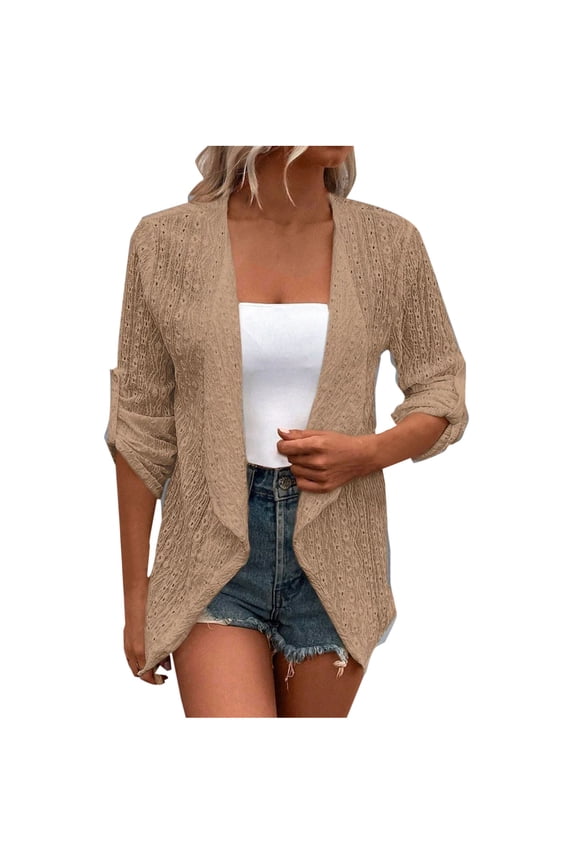 Women's Boho Jacquard Weave Cardigan Open Front Textured Crepe Oversized Lightweight Knit Duster Coat Cottagecore Autumn Layer