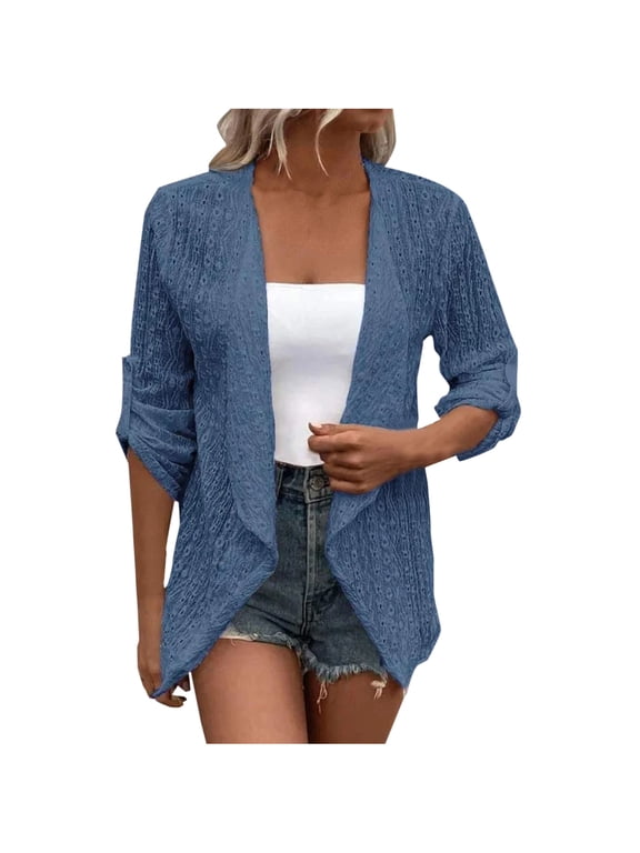 Women's Boho Jacquard Weave Cardigan Open Front Textured Crepe Oversized Lightweight Knit Duster Coat Cottagecore Autumn Layer